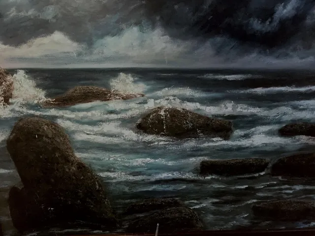Tormenta en el Mar, óleo sobre lienzo, pintura de Mariela Restrepo