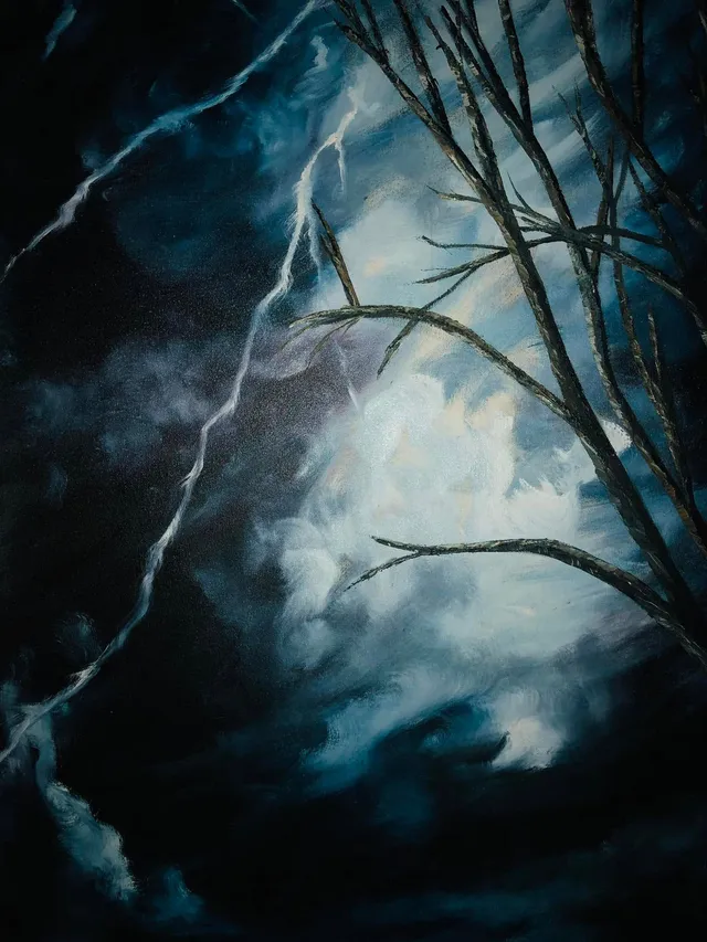 Tormenta en la Noche, óleo sobre lienzo, pintura de Mariela Restrepo